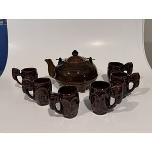 Vintage Pottery Teapot & 6 Tea/sipper Cups Made in Japan?